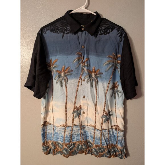 Batik Bay Hawaiian Shirt Men's Medium Rayon Palm Tree Ocean Sunset Aloha Camp - Picture 1 of 3